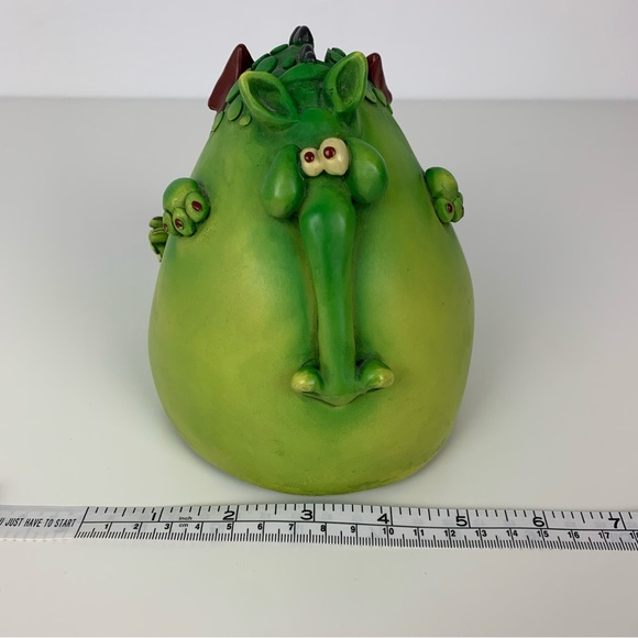 Vintage Chubby Quirky Green Dragon Piggy Bank Paolo Chiari Adorable Derpy Read - Picture 14 of 16